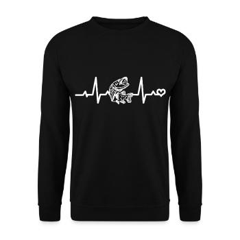 Hecht angeln Fisch Angler EKG Herzschlag Puls - Unisex Pullover - Schwarz - Vorne - Alina (178cm) & Michal (187cm)