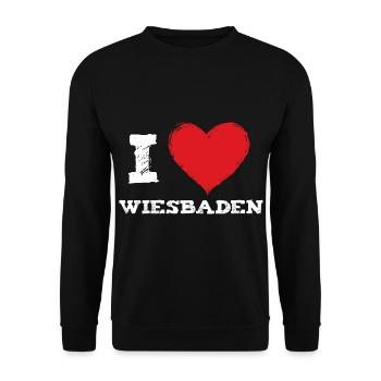 Ich liebe meine Stadt Wiesbaden - Unisex Pullover - Schwarz - Vorne - Alina (178cm) & Michal (187cm)