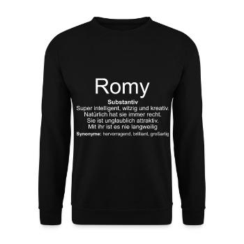 Name Definition Romy - Unisex Pullover - Schwarz - Vorne - Alina (178cm) & Michal (187cm)