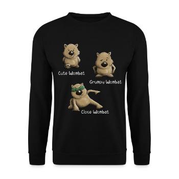 Cute Grumpy and Close Wombat Beuteltier Posen - Unisex Pullover - Schwarz - Vorne - Alina (178cm) & Michal (187cm)
