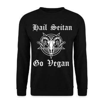 Hail Seitan Go Vegan Veganer Rocker Biker Punker - Unisex Sweatshirt - black - Front - Alina (178cm) & Michal (187cm)