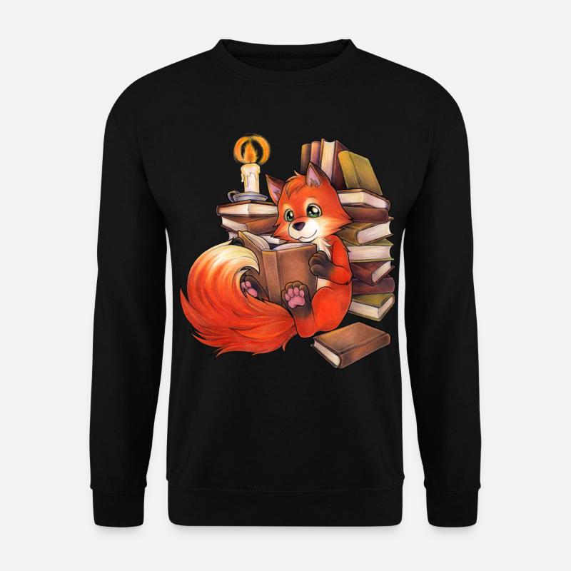 Niedlicher lesender Fuchs Geschenkidee Bücherwurm - Unisex Pullover - Schwarz