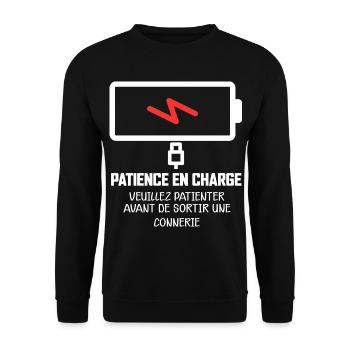 Patience en charge humour téléchargement patience - Sweat-shirt Unisexe - noir - Devant - Alina (178cm) & Michal (187cm)