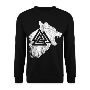 Wikinger Krieger Fenriswolf Fenrir Wolf Valknut Sy - Unisex Pullover - Schwarz - Vorne - Alina (178cm) & Michal (187cm)