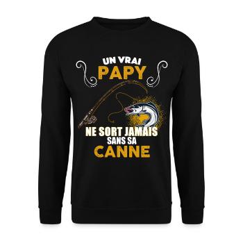 Papy canne à pêche. Idée cadeau papy pêcheur - Sweat-shirt Unisexe - noir - Devant - Alina (178cm) & Michal (187cm)