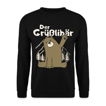 Gruesslibaer der Grüßlibär winkt Bär Motiv Meme - Unisex Pullover - Schwarz - Vorne - Alina (178cm) & Michal (187cm)