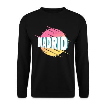 Madrid Spanien Stadt Schrift Vintage Retro - Unisex Pullover - Schwarz - Vorne - Alina (178cm) & Michal (187cm)