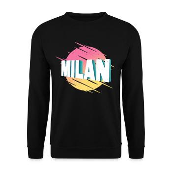 Mailand Milan Italien Stadt Schrift Vintage Retro - Unisex Pullover - Schwarz - Vorne - Alina (178cm) & Michal (187cm)