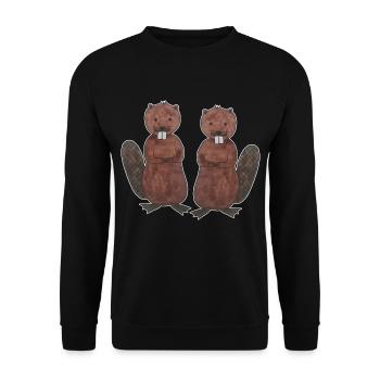 Beaver Couple Love Rodent with White Outlines - Unisex Sweatshirt - black - Front - Alina (178cm) & Michal (187cm)