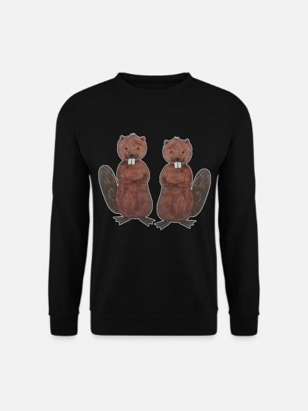 Biber Paar Liebe Nagetier mit weiße Outlines - Unisex Pullover - Schwarz
