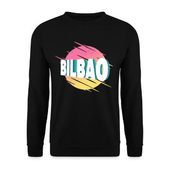 Bilbao Spanien Stadt Schrift Vintage Retro - Unisex Pullover - Schwarz - Vorne - Alina (178cm) & Michal (187cm)
