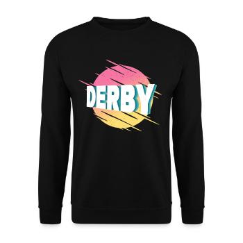 Derby Angleterre Grande-Bretagne UK City Font - Sweat-shirt Unisexe - noir - Devant - Alina (178cm) & Michal (187cm)