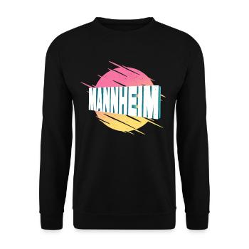 Mannheim Deutschland Stadt Schrift Vintage Retro - Unisex Pullover - Schwarz - Vorne - Alina (178cm) & Michal (187cm)