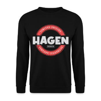 Hagen Deutschland Stadt Skyline Heimat Liebe - Unisex Pullover - Schwarz - Vorne - Alina (178cm) & Michal (187cm)