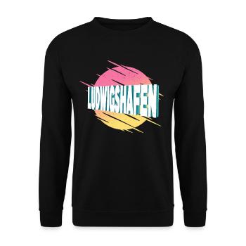 Ludwigshafen Deutschland Schrift Vintage Retro - Unisex Pullover - Schwarz - Vorne - Alina (178cm) & Michal (187cm)