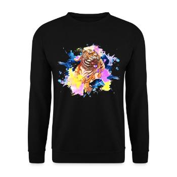 Tiger Splash Grunge Colorful Animal Predator Art - Sweat-shirt Unisexe - noir - Devant - Alina (178cm) & Michal (187cm)