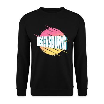 Regensburg Deutschland Stadt Schrift Vintage Retro - Unisex Pullover - Schwarz - Vorne - Alina (178cm) & Michal (187cm)