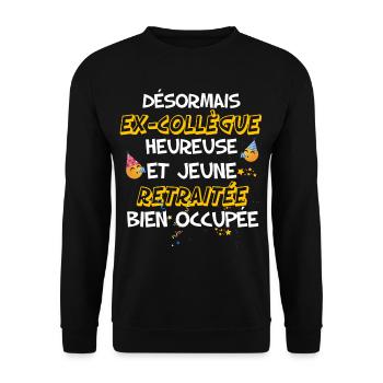 Ex Collègue Heureuse Cadeau Départ Retraite Femme - Sweat-shirt Unisexe - noir - Devant - Alina (178cm) & Michal (187cm)