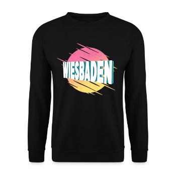 Wiesbaden Deutschland Stadt Schrift Vintage Retro - Unisex Pullover - Schwarz - Vorne - Alina (178cm) & Michal (187cm)