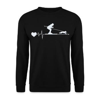 Hund Skijöring Skifahren Wintersport Herzschlag Puls - Unisex Pullover - Schwarz - Vorne - Alina (178cm) & Michal (187cm)