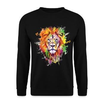 Lion Lion Head Predator Colorful Splash Art - Unisex Sweatshirt - black - Front - Alina (178cm) & Michal (187cm)