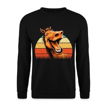 Lachendes Pferd Lustig Witzig Humor Verrückt Ugly - Unisex Pullover - Schwarz - Vorne - Alina (178cm) & Michal (187cm)