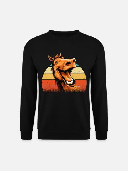 Lachendes Pferd Lustig Witzig Humor Verrückt Ugly - Unisex Pullover - Schwarz