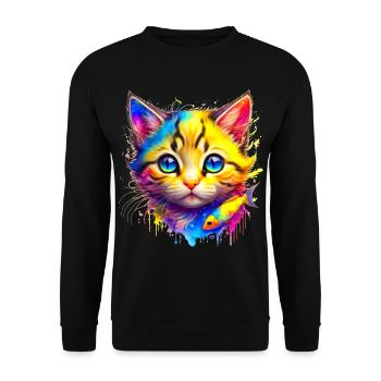 Rainbow Kitty with fish - Unisex Sweatshirt - black - Front - Alina (178cm) & Michal (187cm)