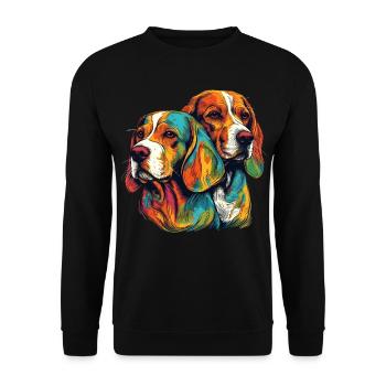 2 farbenfrohe Beagle - Unisex Pullover - Schwarz - Vorne - Alina (178cm) & Michal (187cm)