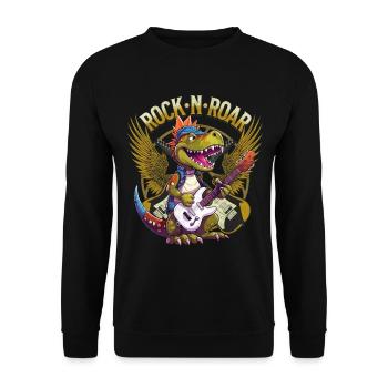 Dino E-Gitarre Gitarrist Dinosaurier Musik Band - Unisex Pullover - Schwarz - Vorne - Alina (178cm) & Michal (187cm)