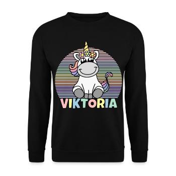 Viktoria Einhorn Name - Unisex Pullover - Schwarz - Vorne - Alina (178cm) & Michal (187cm)