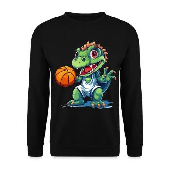 Basket-ball Dinosaure T-Rex Joueur Sports Cartoon - Sweat-shirt Unisexe - noir - Devant - Alina (178cm) & Michal (187cm)