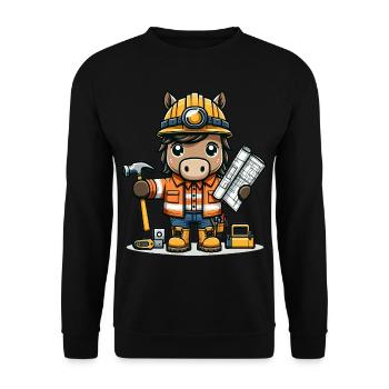 Cute Horse Construction Worker - Unisex Pullover - Schwarz - Vorne - Alina (178cm) & Michal (187cm)