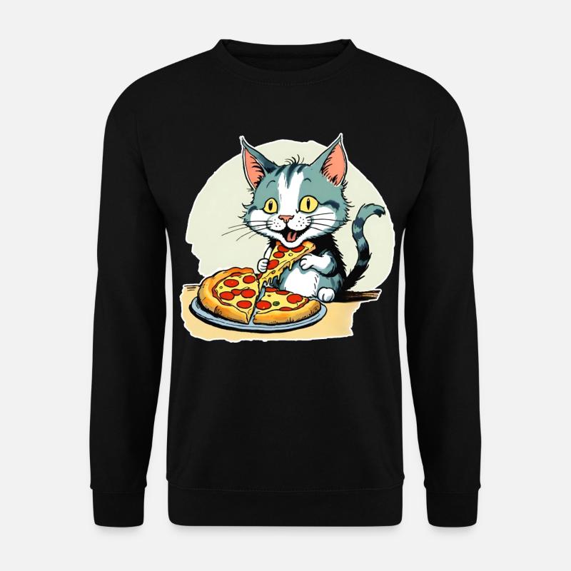Katze loves Pizza - Unisex Pullover - Schwarz