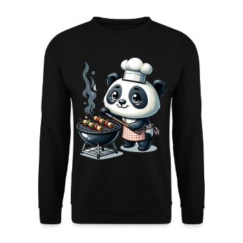 Cute BBQ Panda - Unisex Pullover - Schwarz - Vorne - Alina (178cm) & Michal (187cm)