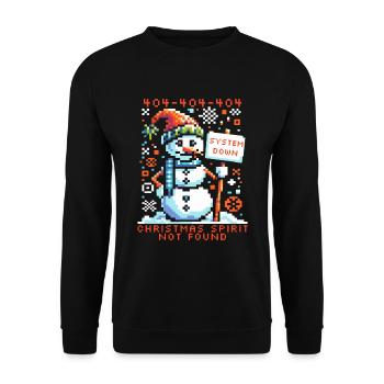 Lustige Weihnachten 404 Fehler Schneemann Pixel Art - Unisex Pullover - Schwarz - Vorne - Alina (178cm) & Michal (187cm)