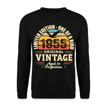 1955 Geburtstagsgeschenk Vintage 1955 Retro 1955 - Unisex Pullover - Schwarz - Vorne - Alina (178cm) & Michal (187cm)