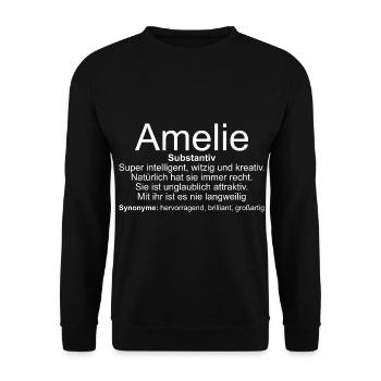 Name Definition Amelie - Unisex Pullover - Schwarz - Vorne - Alina (178cm) & Michal (187cm)