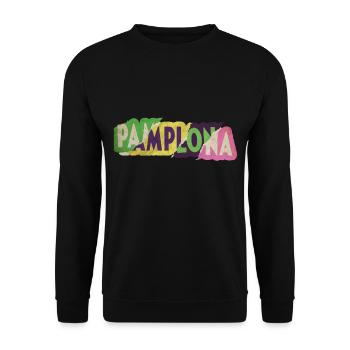 Pamplona Spanien Stadt Schrift Punk Retro Vintage - Unisex Pullover - Schwarz - Vorne - Alina (178cm) & Michal (187cm)