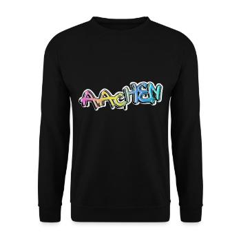 Aachen Deutschland Stadt Graffiti Spray Sprayer - Unisex Pullover - Schwarz - Vorne - Alina (178cm) & Michal (187cm)