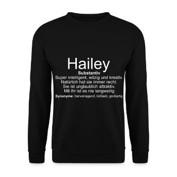 Name Definition Hailey - Unisex Pullover - Schwarz - Vorne - Alina (178cm) & Michal (187cm)