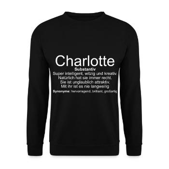 Name Definition Charlotte - Unisex Pullover - Schwarz - Vorne - Alina (178cm) & Michal (187cm)