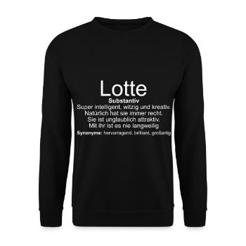 Name Definition Lotte - Unisex Pullover - Schwarz - Vorne - Alina (178cm) & Michal (187cm)
