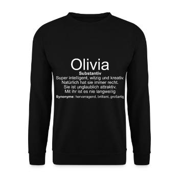 Name Definition Olivia - Unisex Pullover - Schwarz - Vorne - Alina (178cm) & Michal (187cm)