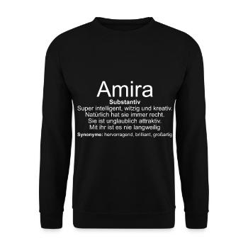 Name Definition Amira - Unisex Pullover - Schwarz - Vorne - Alina (178cm) & Michal (187cm)