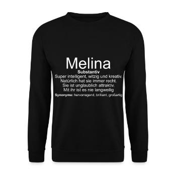 Name Definition Melina - Unisex Pullover - Schwarz - Vorne - Alina (178cm) & Michal (187cm)