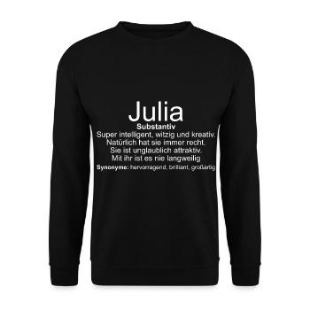 Name Definition Julia - Unisex Pullover - Schwarz - Vorne - Alina (178cm) & Michal (187cm)