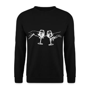 Wein Erschaffung Adams Weinliebhaber - Unisex Pullover - Schwarz - Vorne - Alina (178cm) & Michal (187cm)