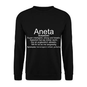 Name Definition Aneta - Unisex Pullover - Schwarz - Vorne - Alina (178cm) & Michal (187cm)