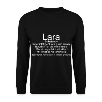 Name Definition Lara - Unisex Pullover - Schwarz - Vorne - Alina (178cm) & Michal (187cm)